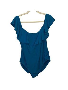 Time & Tru Women's XL Ruffled Blue One-Piece Swimsuit